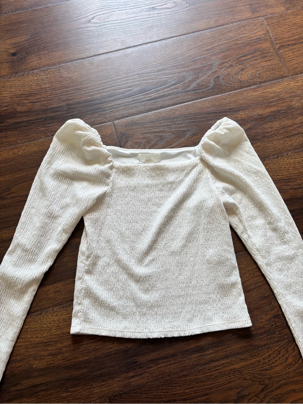H&M Cream Textured Square Neck Long Sleeve Top